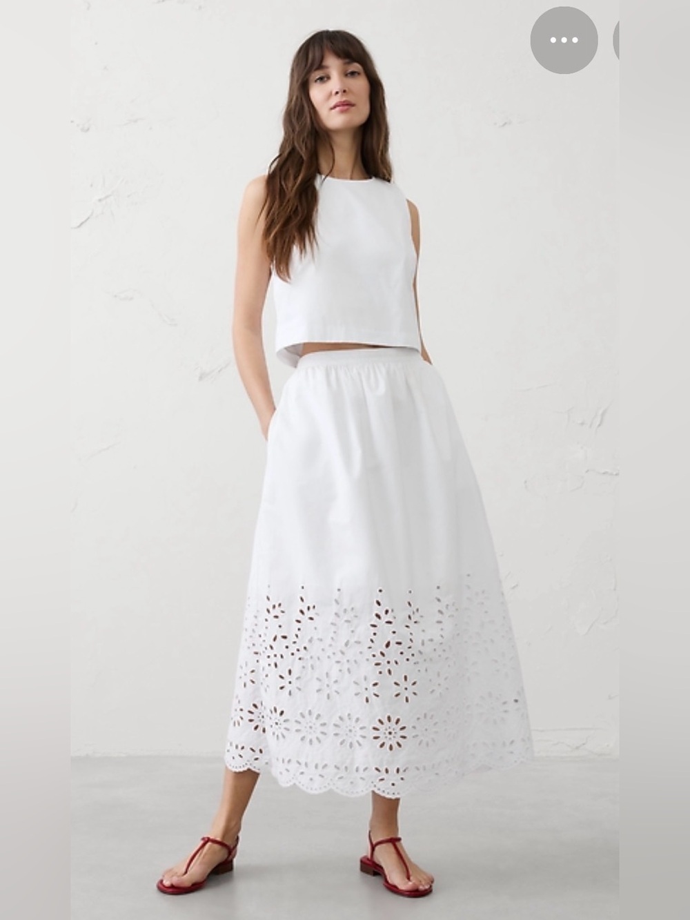 NWT Banana Republic Factory White Eyelet Midi Skirt Sz Large (#857322)
